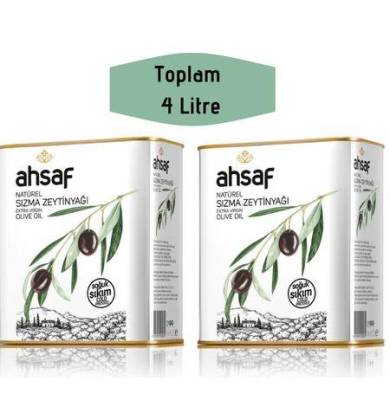 Ahsaf Soğuk Sıkım Natürel Sızma Zeytinyağı 2L-Teneke (2'li Ekonomik Paket)