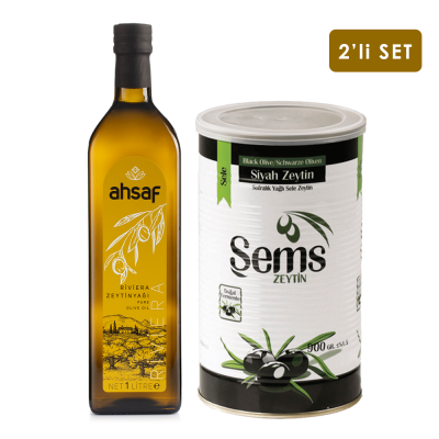 Riviera Zeytinyağı 1L Cam + Yağlı Sele Siyah Zeytin 900 Gr 231-260 Kalibre (2'li Ekonomik Paket)
