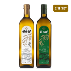 Ahsaf - Soğuk Sıkım Zeytinyağı 1L Cam + Natürel Sızma Zeytinyağı 1L -Cam (2'li Ekonomik Paket)