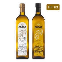 Ahsaf - Soğuk Sıkım Zeytinyağı 1L Cam + Riviera Zeytinyağı 1L -Cam (2'li Ekonomik Paket)